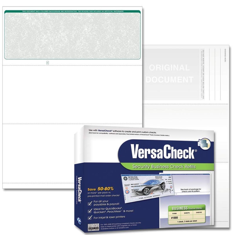 VersaCheck Secure Checks - 250 Blank Business Voucher Checks - Green Classic - 250 Sheets Form #1000 - Check on Top - Image 1